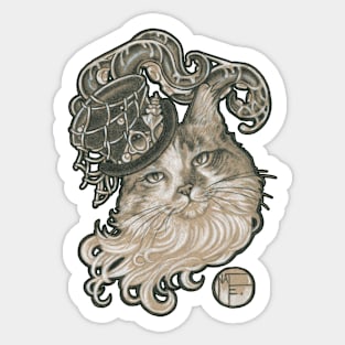 Kitty In A Tentacle Top Hat - Black Outlined Version Sticker